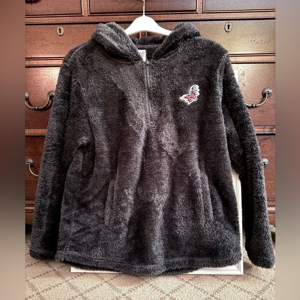 Blue 84 Fairfield Stags gray hooded teddy bear fleece 1/4 zip pullover L